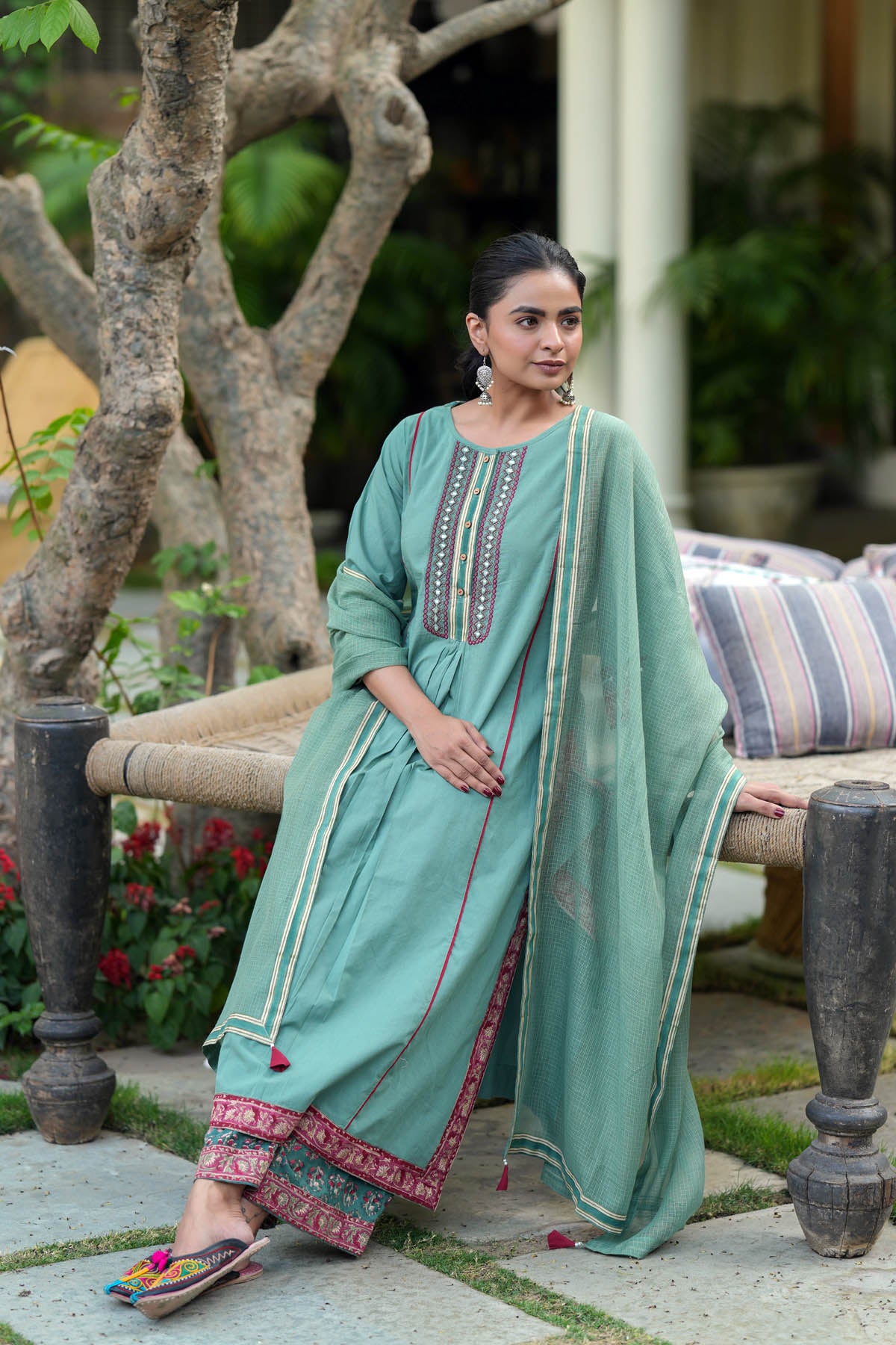 Sage Green Kota Doria Dupatta