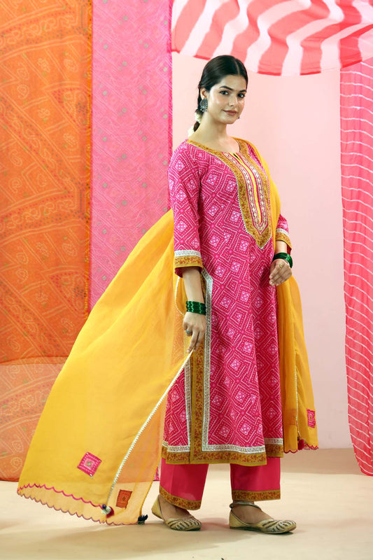 Mustard Kota Doria Dupatta with Gota Border