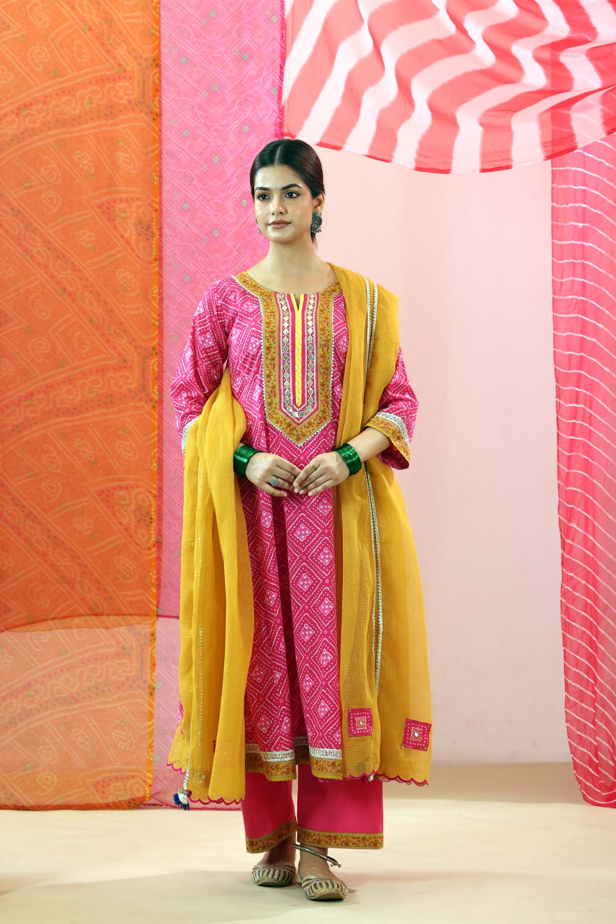 Mustard Kota Doria Dupatta with Gota Border