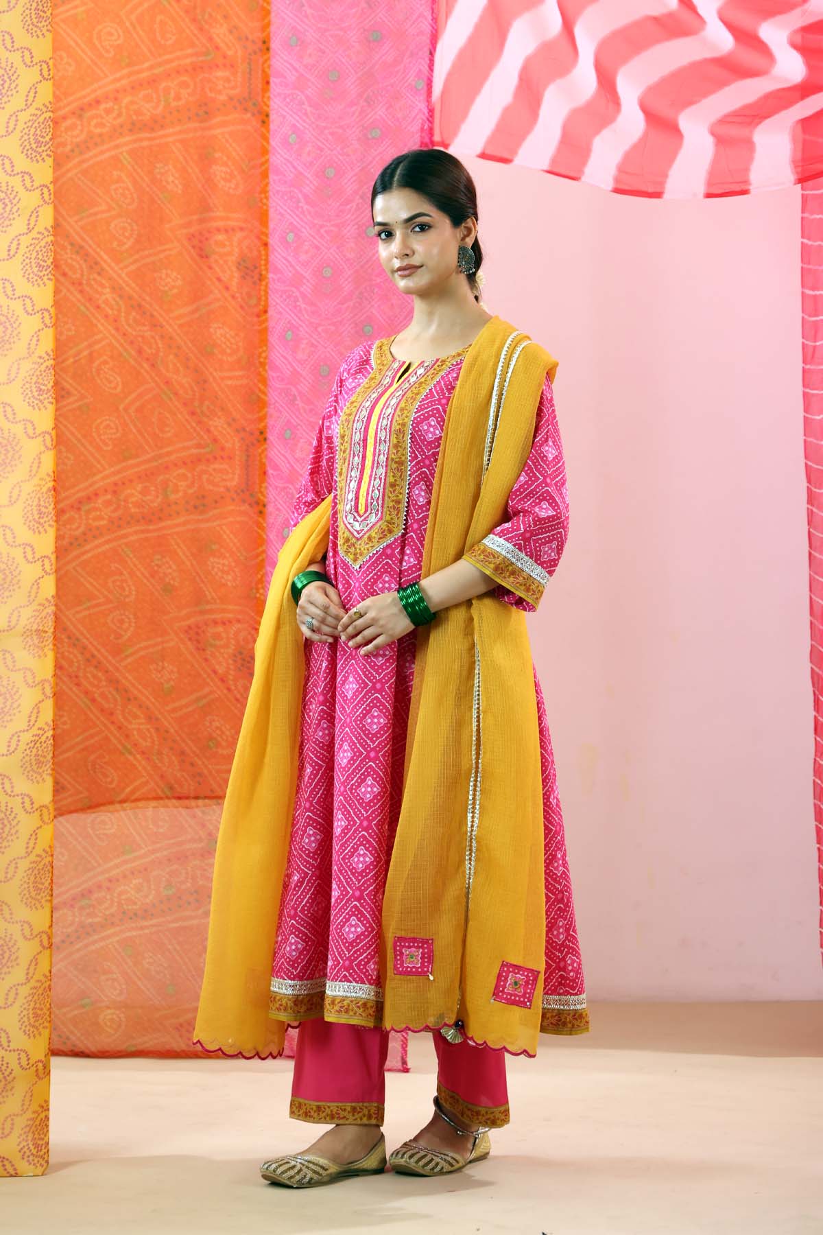 Mustard Kota Doria Dupatta with Gota Border