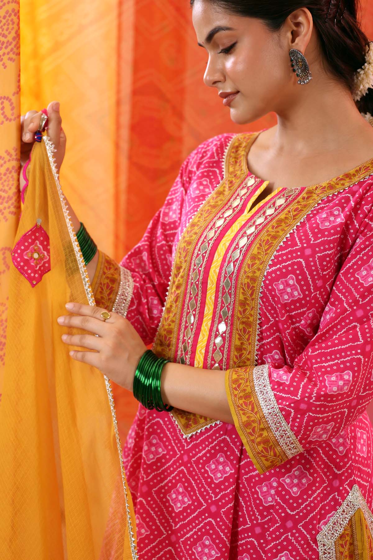 Mustard Kota Doria Dupatta with Gota Border