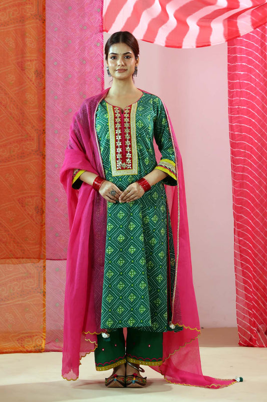 Pink Kota Doria Dupatta with Scalloped Border