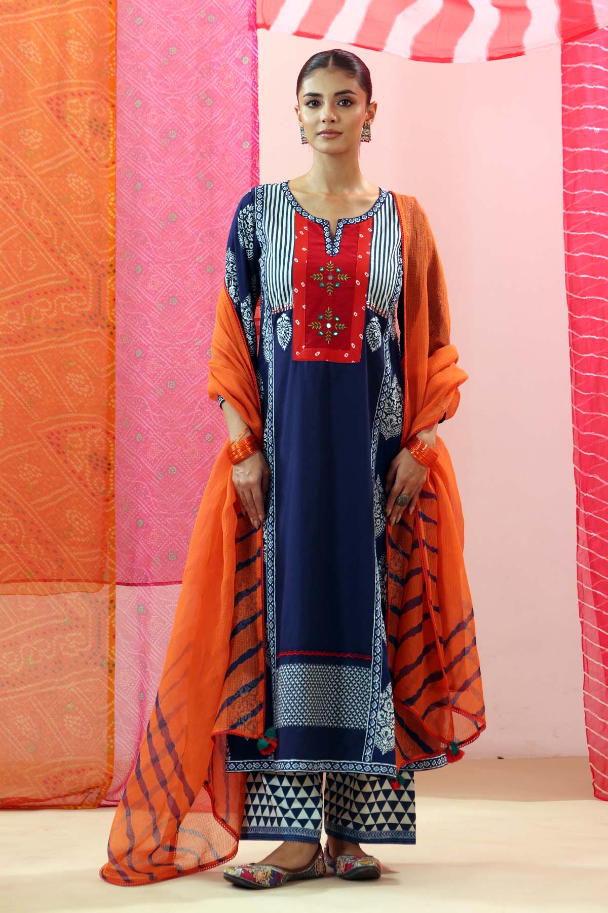 Orange Kota Doria Leheriya Dupatta