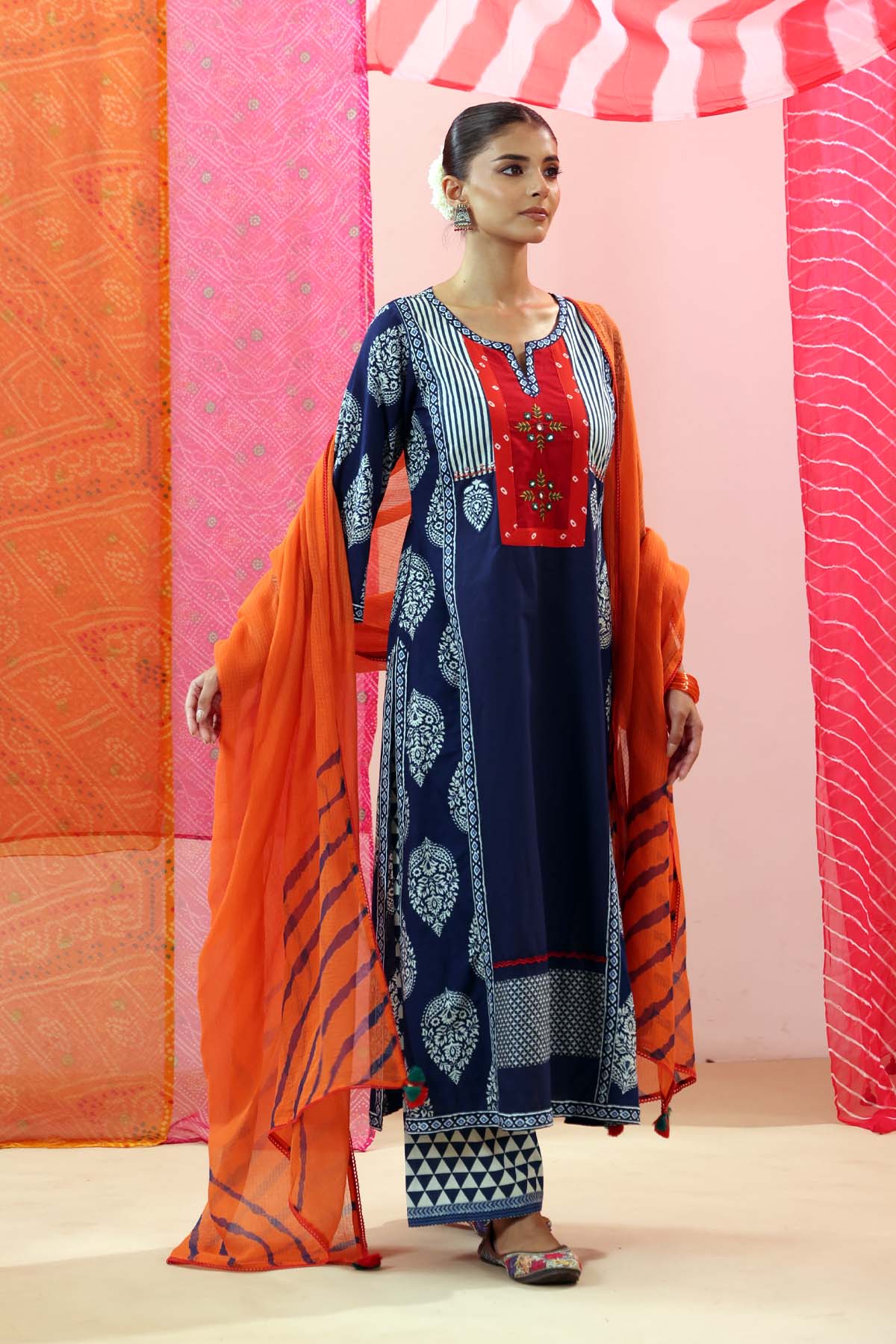 Orange Kota Doria Leheriya Dupatta