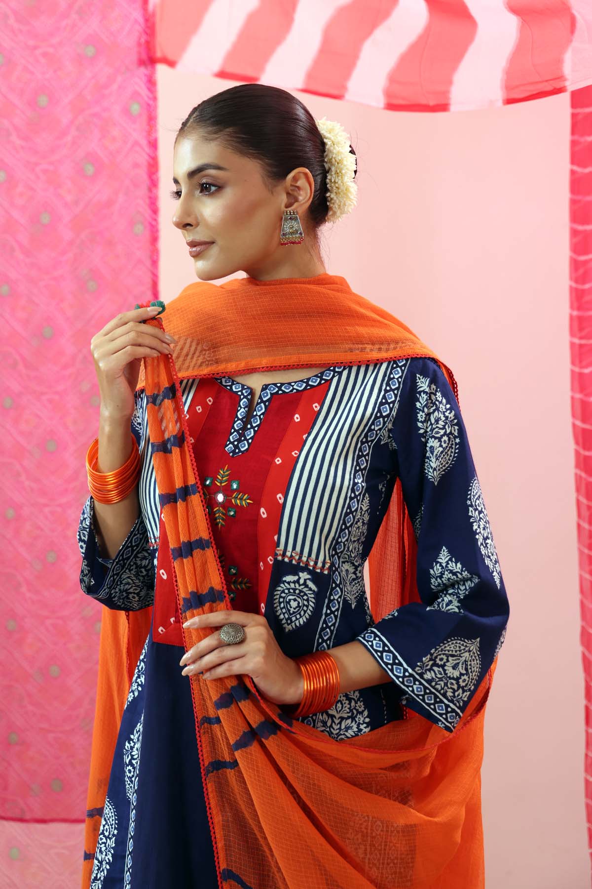Orange Kota Doria Leheriya Dupatta