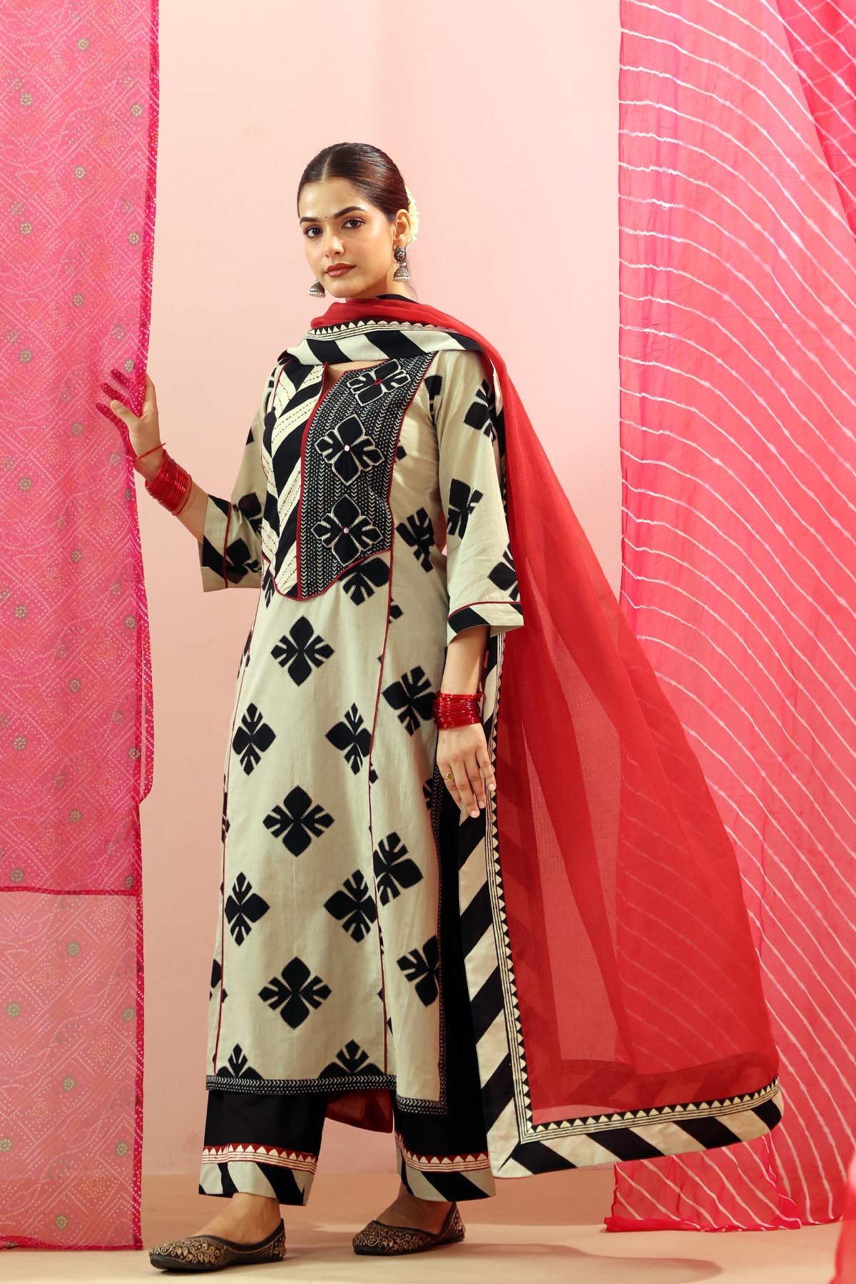 Maroon Kota Doria Dupatta with Striped Border
