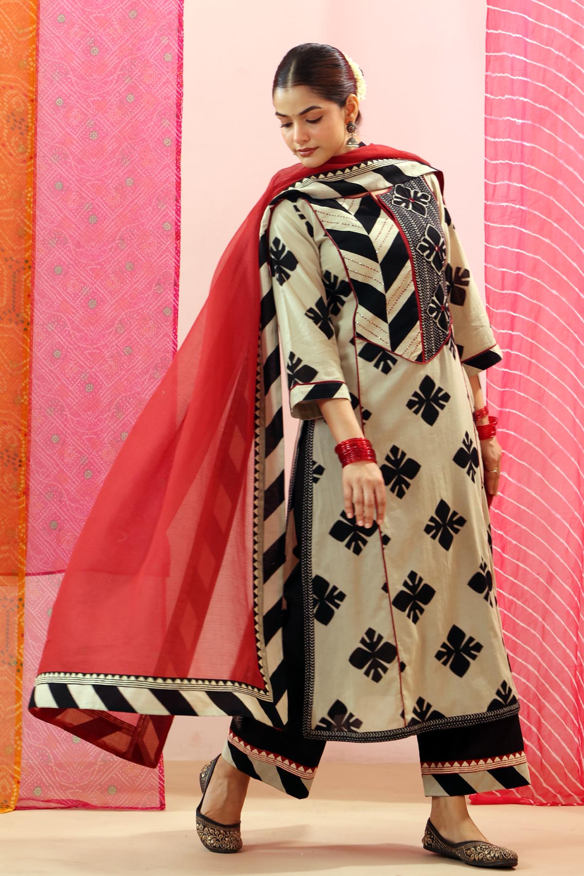 Maroon Kota Doria Dupatta with Striped Border