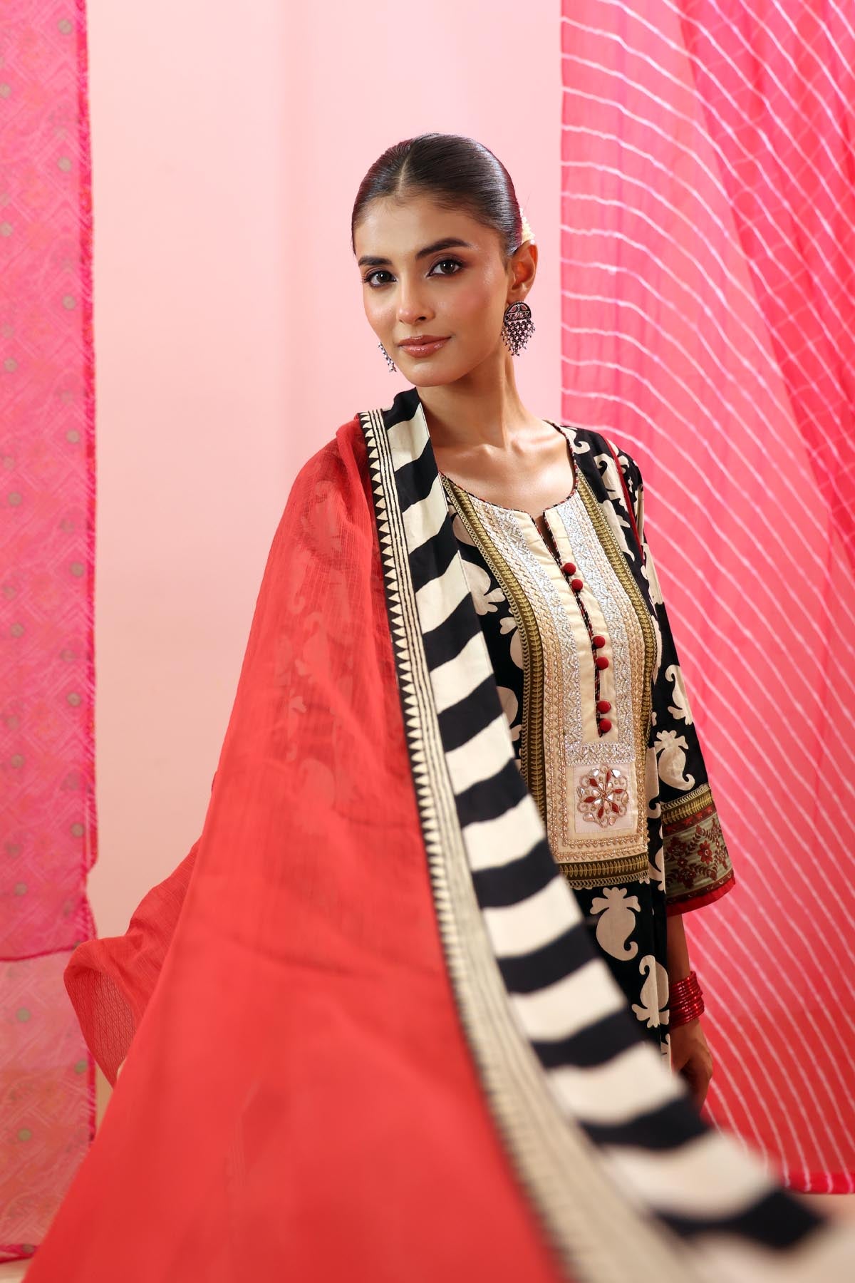 Maroon Kota Doria Dupatta with Striped Border
