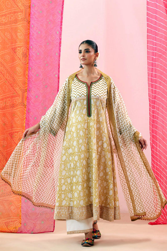 Off-White HandBlock Printed Kota Doria Dupatta