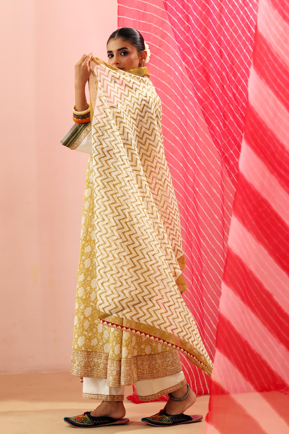Off-White HandBlock Printed Kota Doria Dupatta