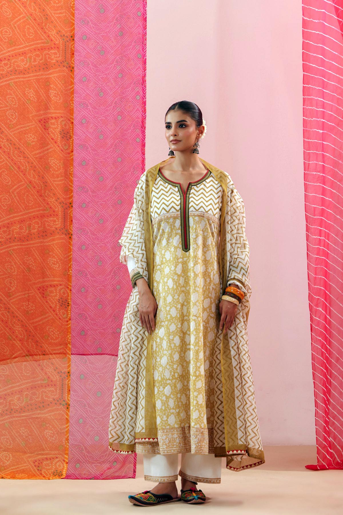 Off-White HandBlock Printed Kota Doria Dupatta
