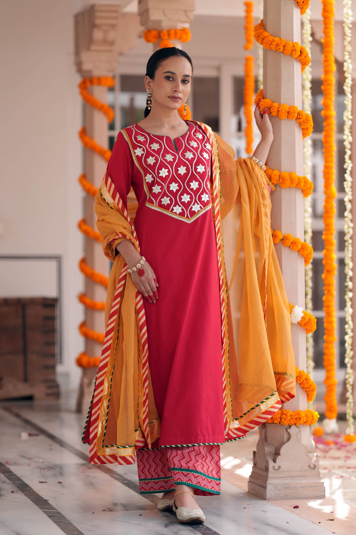 Mustard Kota Doria Dupatta with Borders