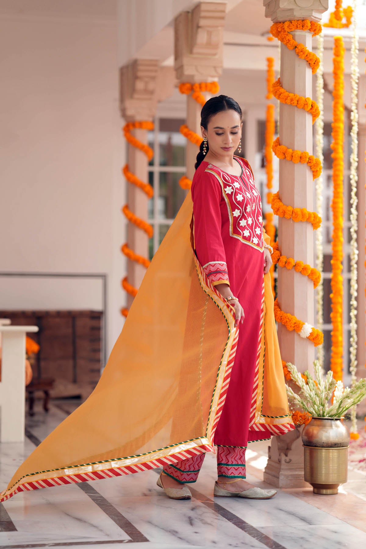 Mustard Kota Doria Dupatta with Borders