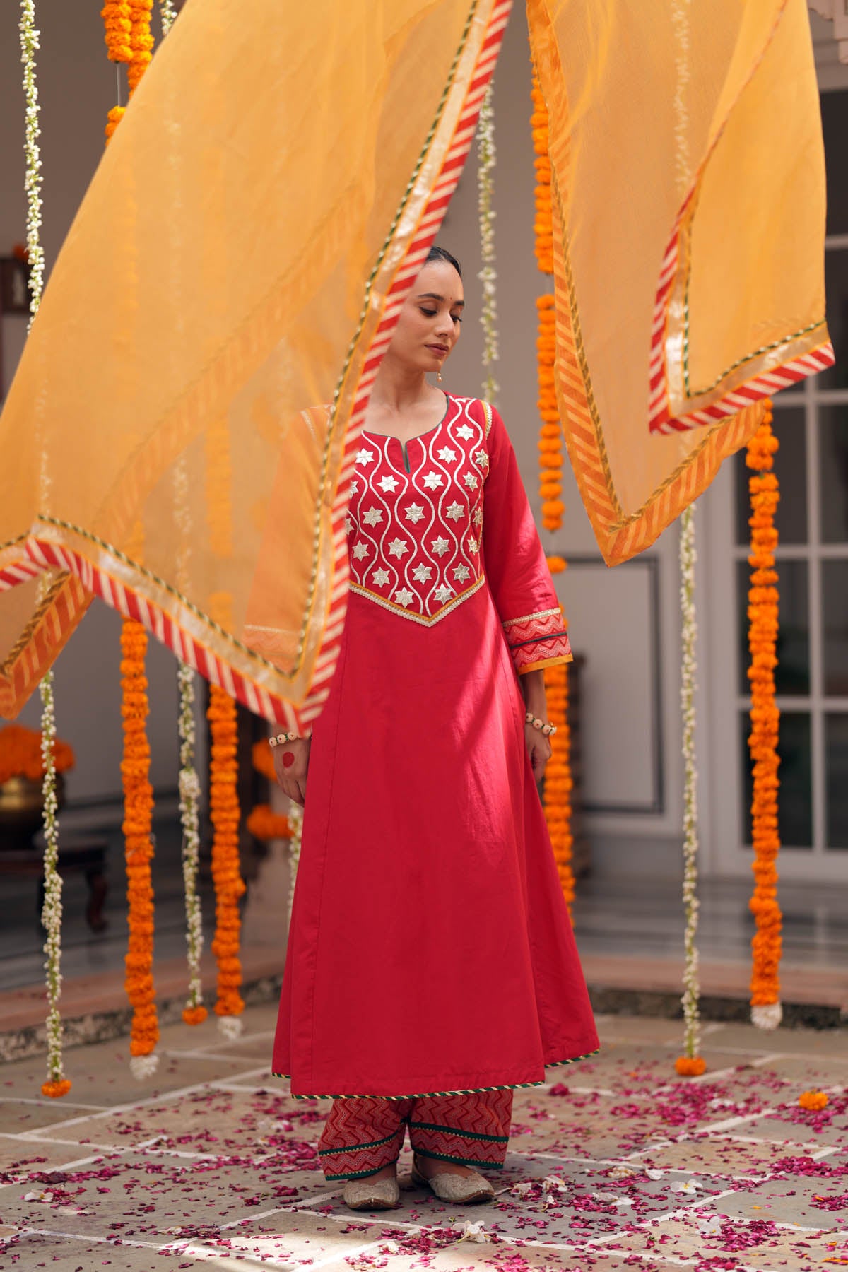 Mustard Kota Doria Dupatta with Borders