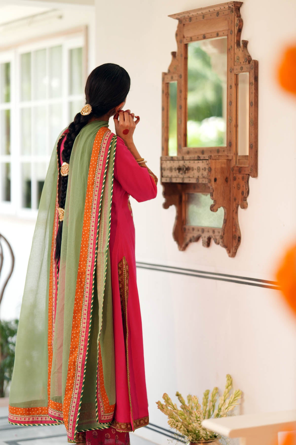 Sage Green Kota Doria Printed Border Dupatta