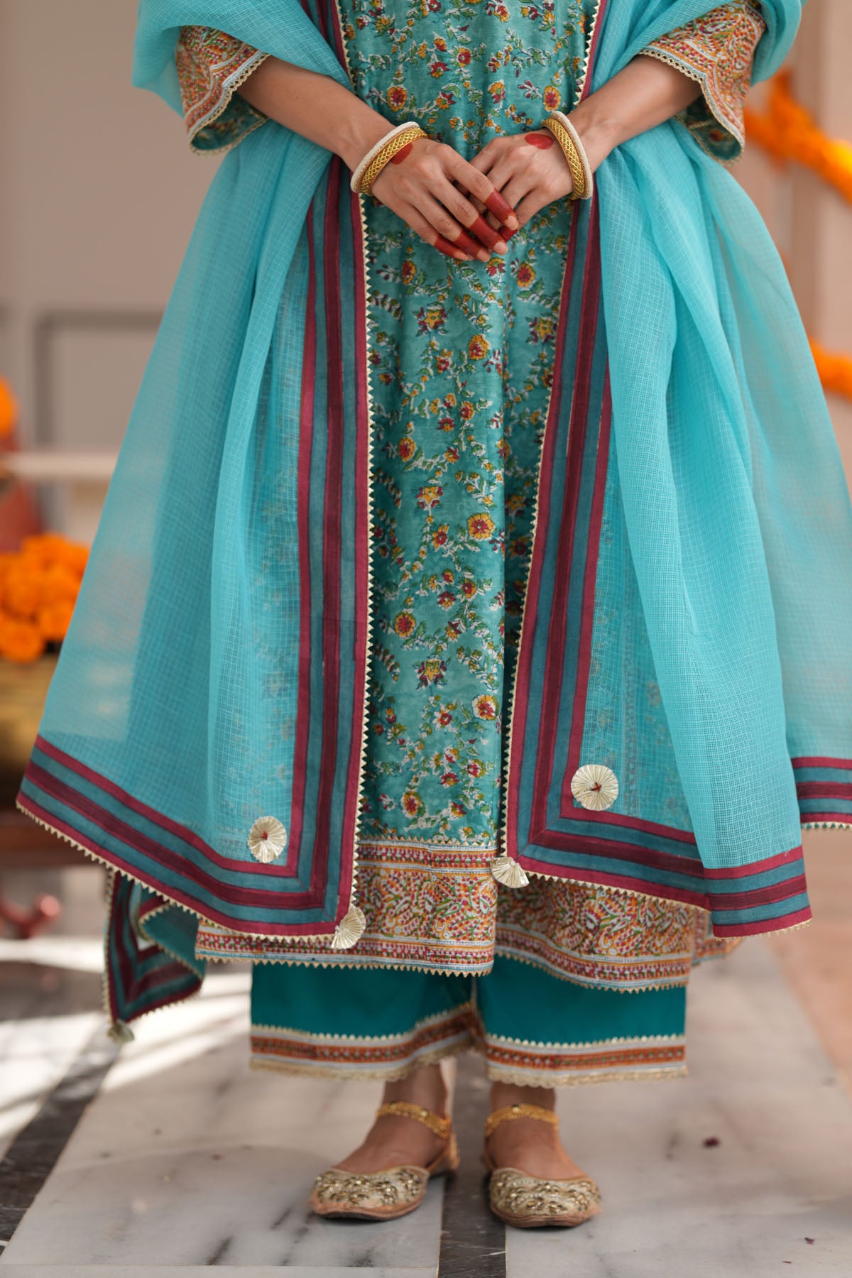 Teal Kota Doria Dupatta