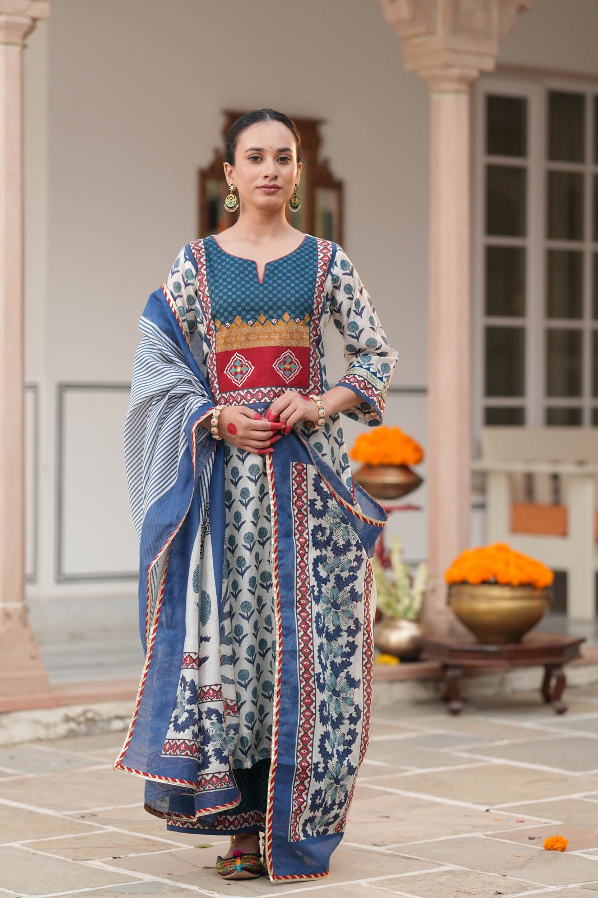 Printed Ivory Chanderi Dupatta