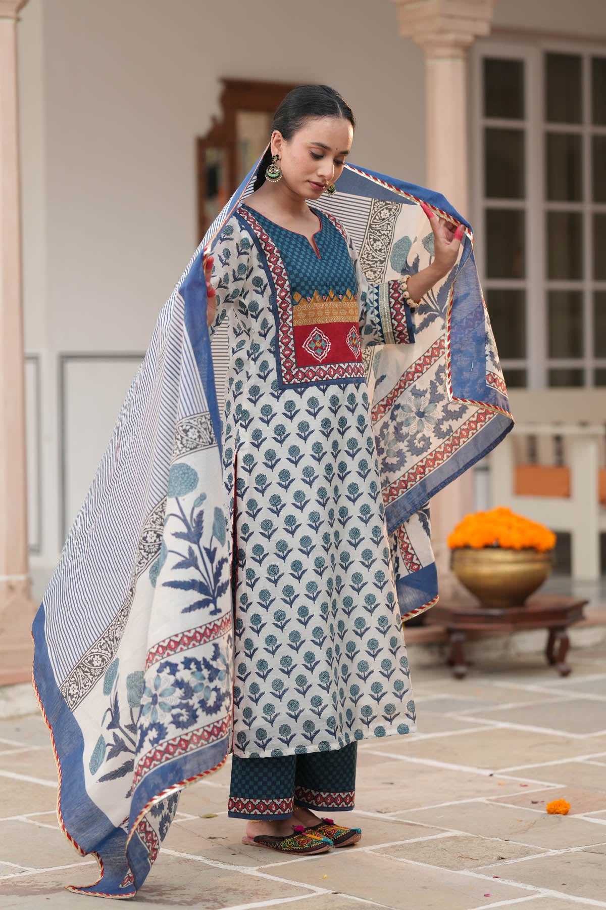 Printed Ivory Chanderi Dupatta