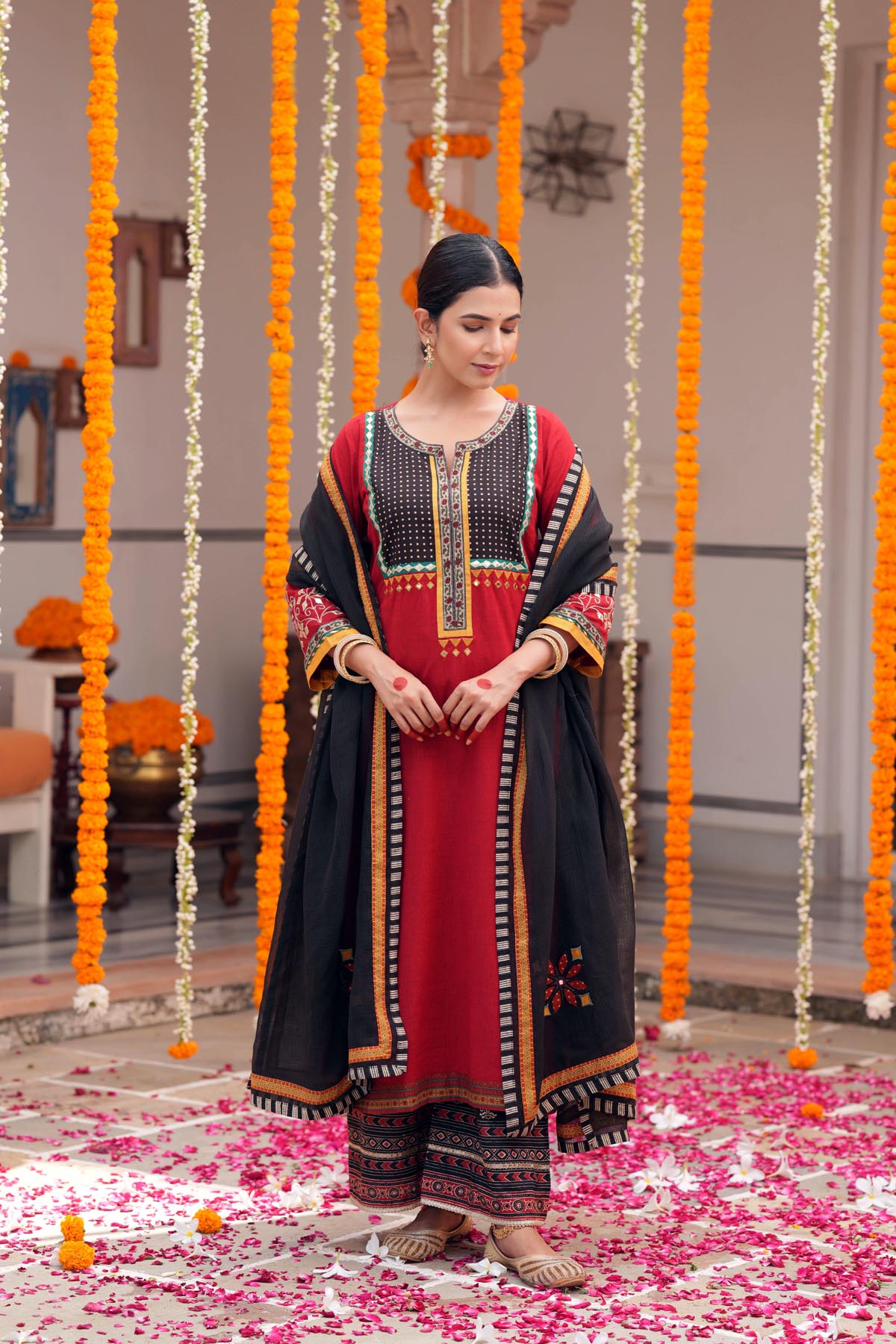 Black Kota Doria Applique Dupatta