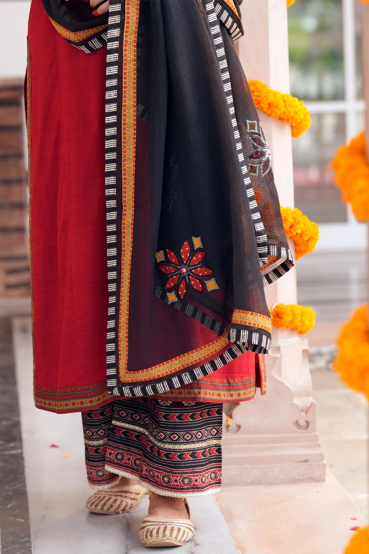 Black Kota Doria Applique Dupatta