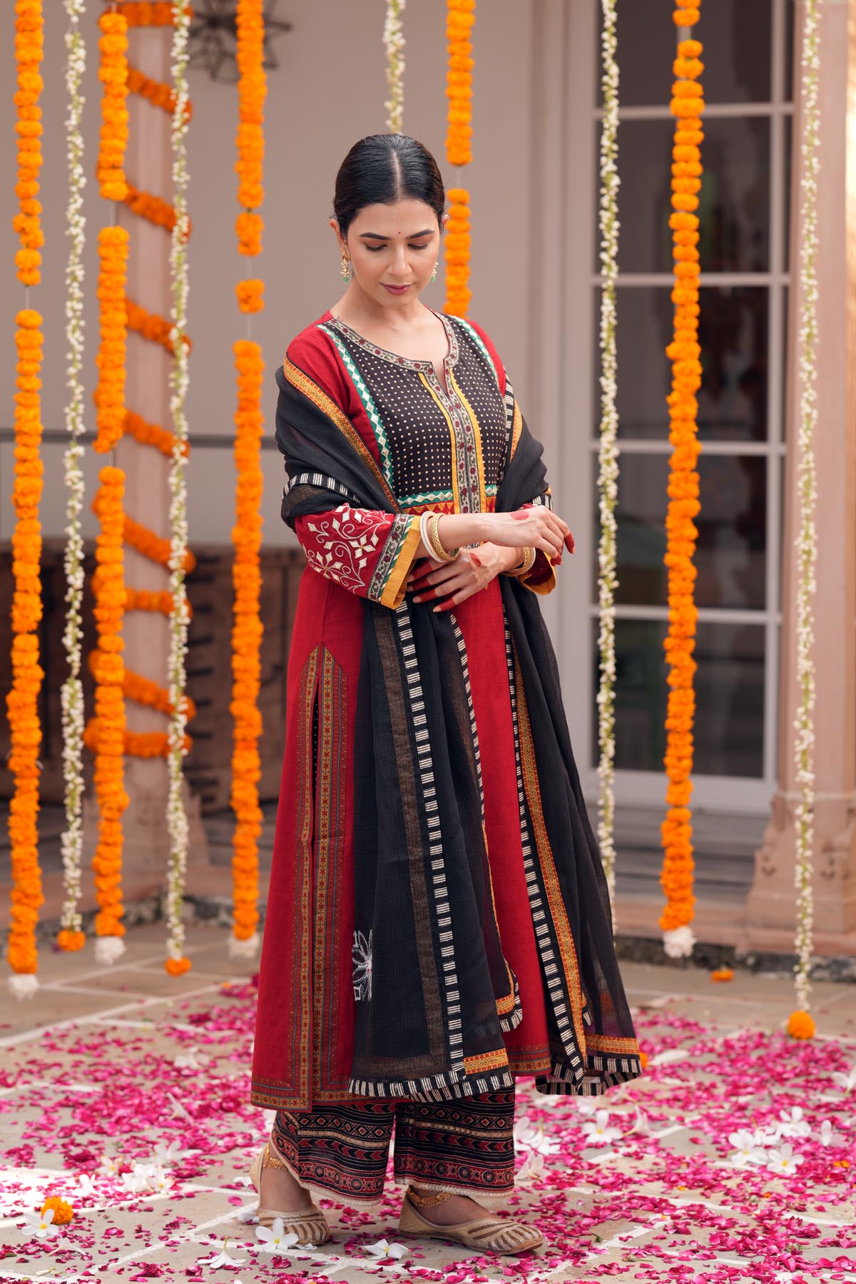 Black Kota Doria Applique Dupatta