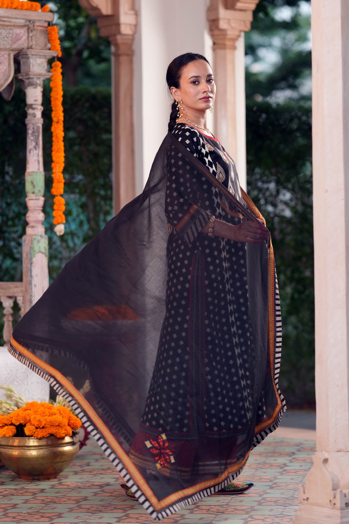 Black Kota Doria Applique Dupatta