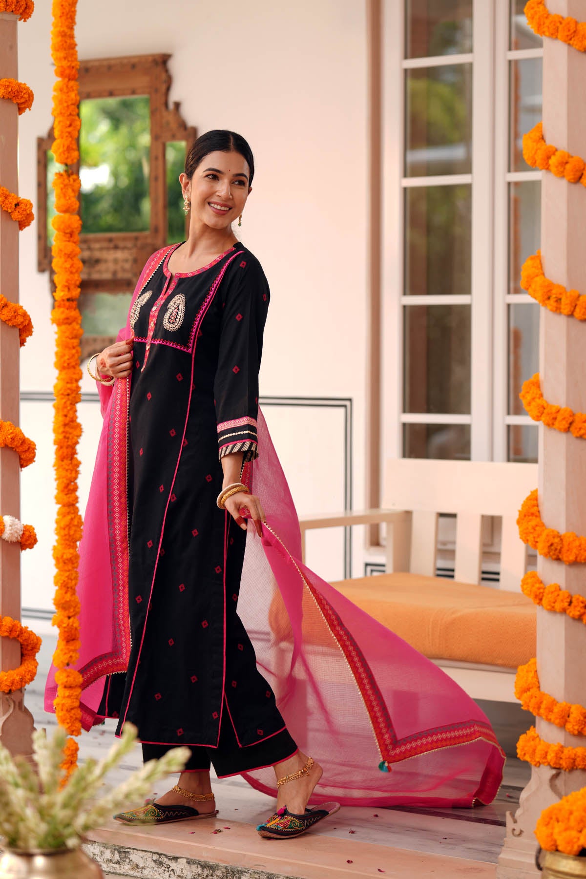 Rani Kota Doria Dupatta with Printed Borders