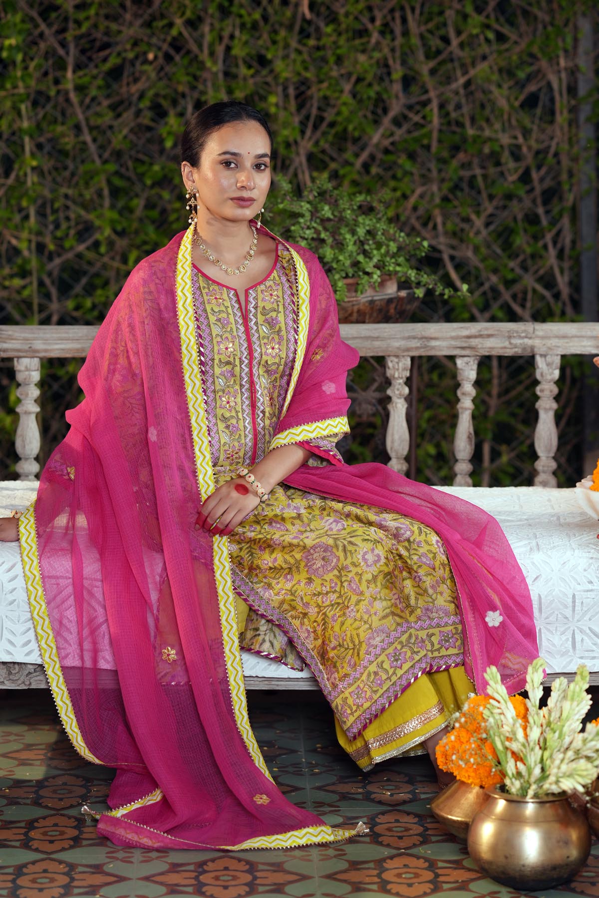 Rani Pink Kota Doria Dupatta