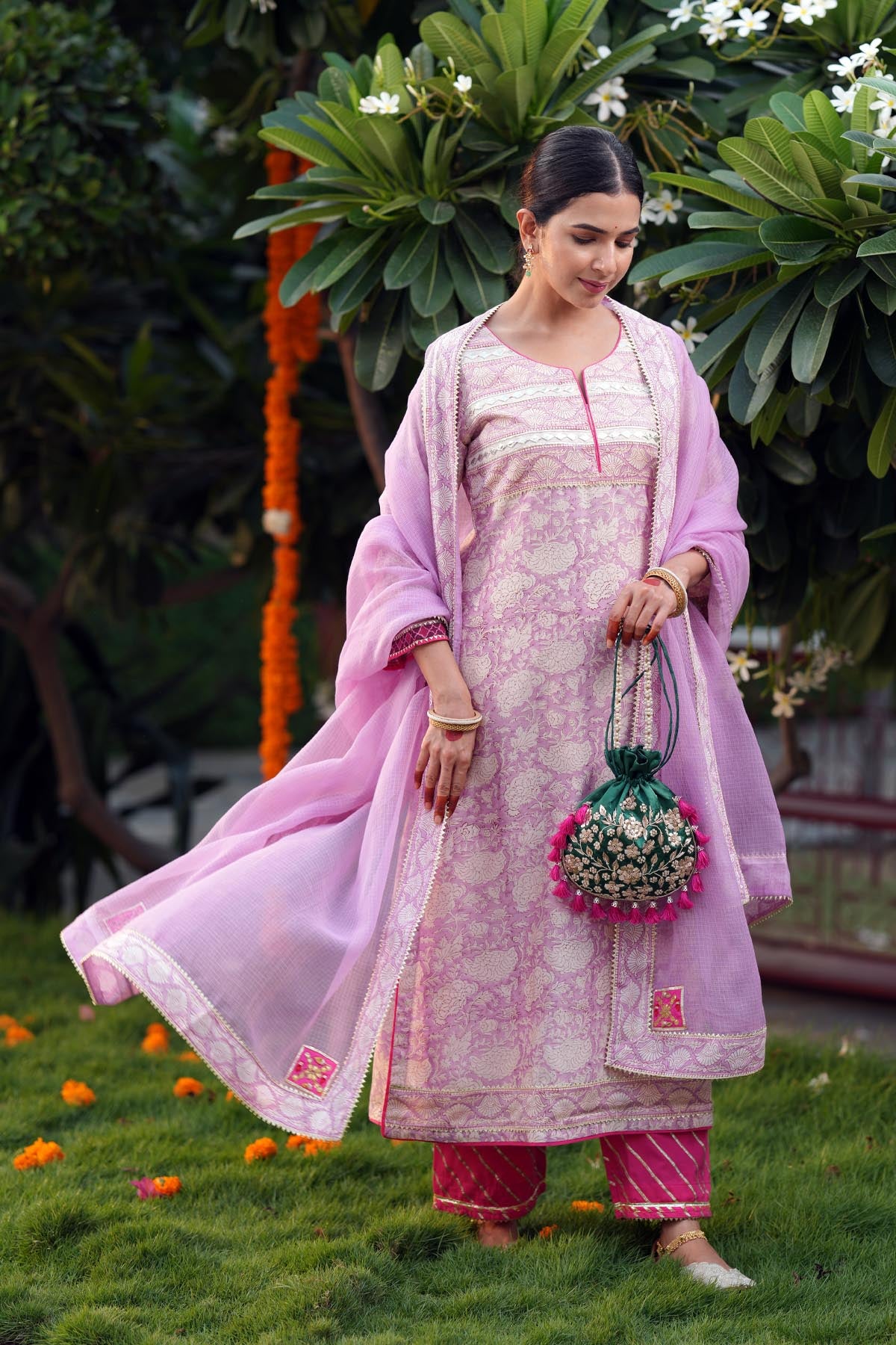 Lilac Kota Doria Dupatta