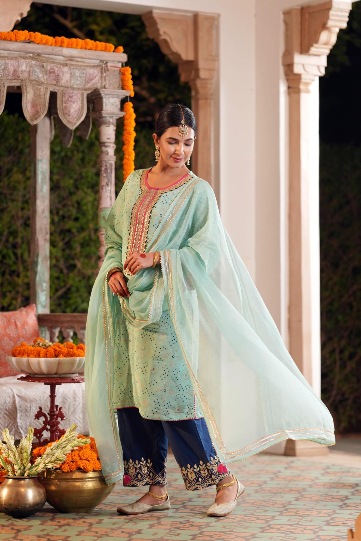 Sea Green Kota Doria Dupatta
