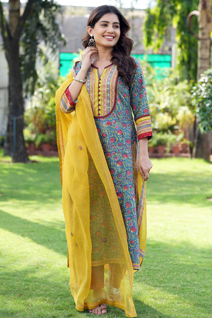 Yellow Kotadoriya Dupatta with Fabric Border