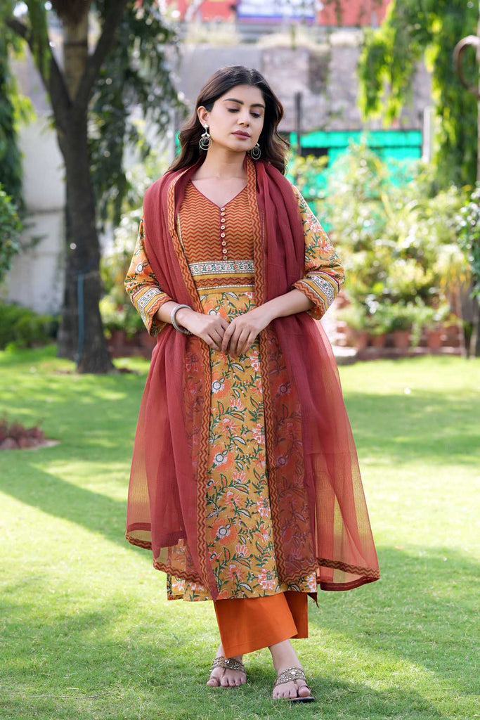 Straight Fit Kurta In Dark Mustard Color