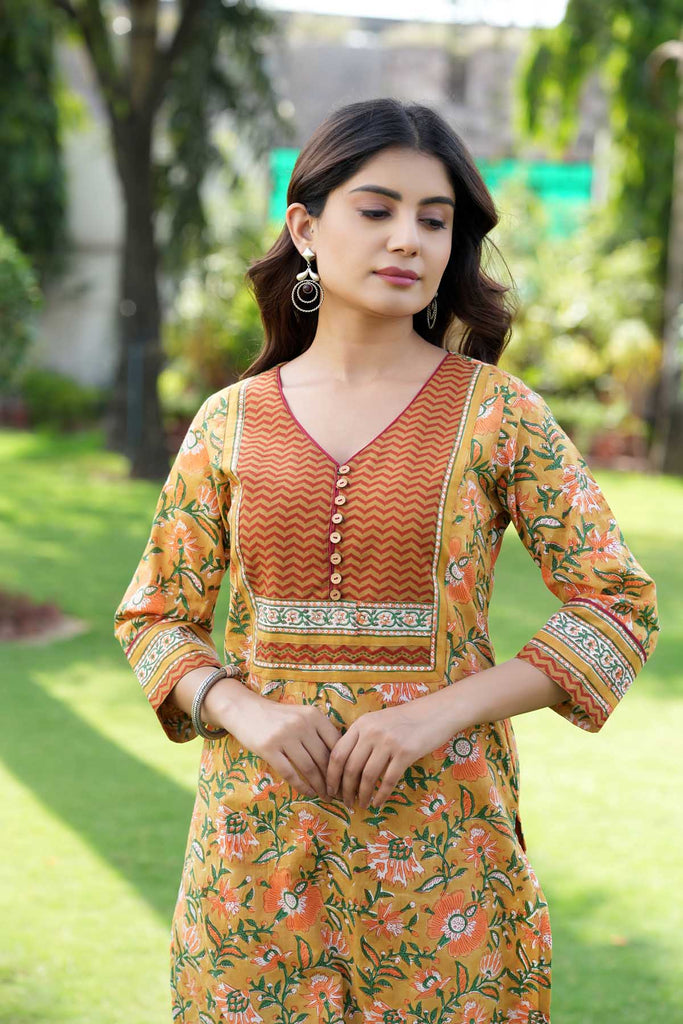 Straight Fit Kurta In Dark Mustard Color