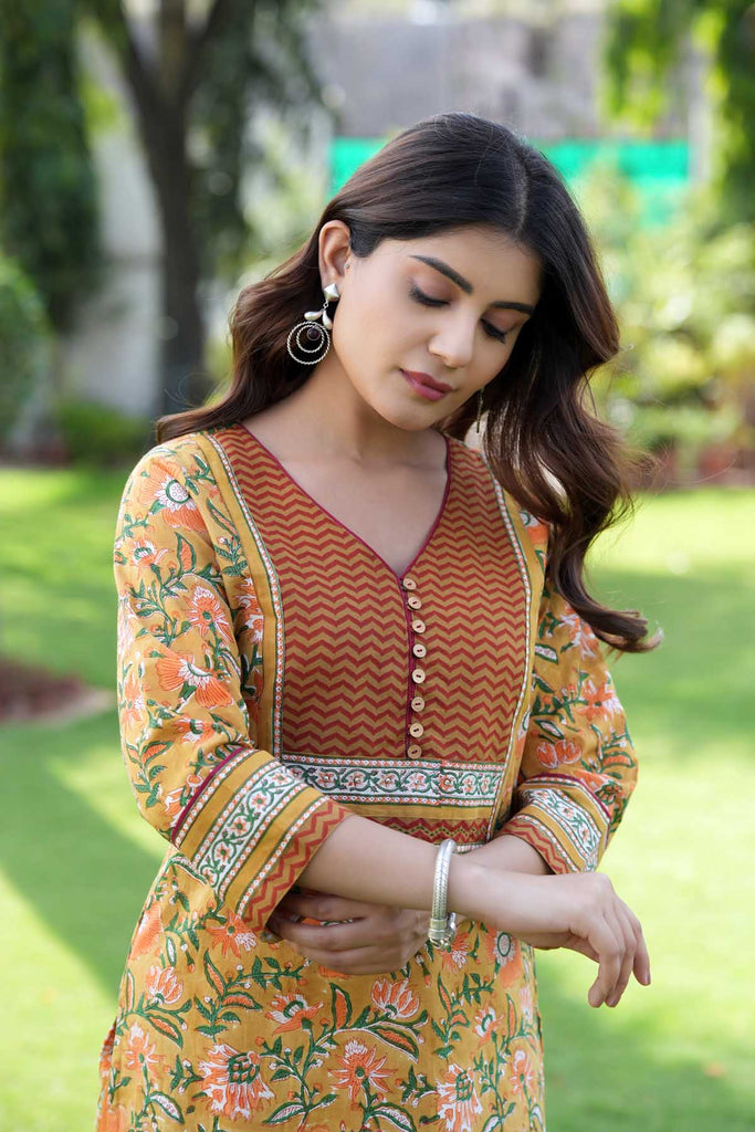 Straight Fit Kurta In Dark Mustard Color