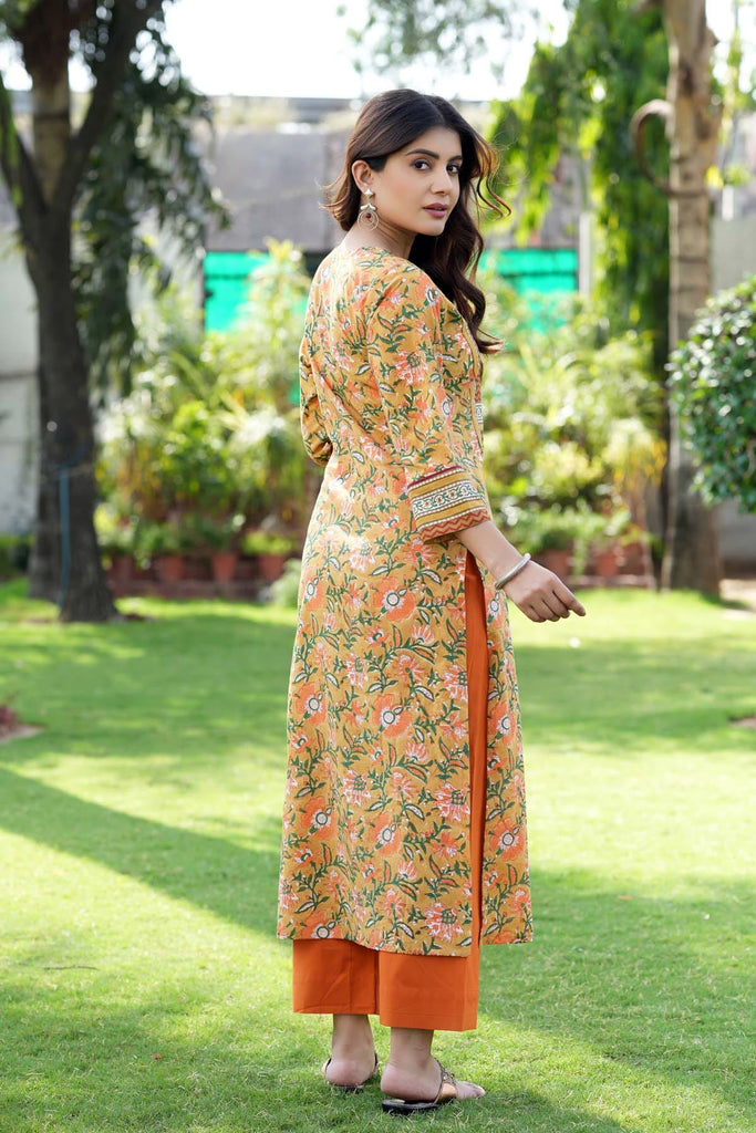 Straight Fit Kurta In Dark Mustard Color