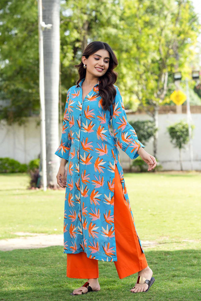 Firozi Blue Straight Fit Kurta In Modaal Silk