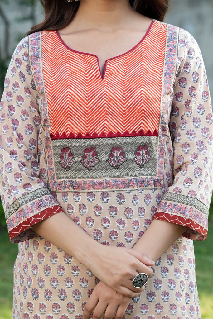 Peach Long Length Straight Fit Kurta