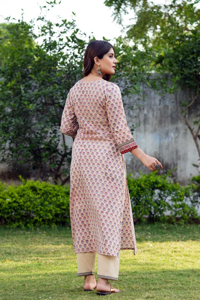 Peach Long Length Straight Fit Kurta