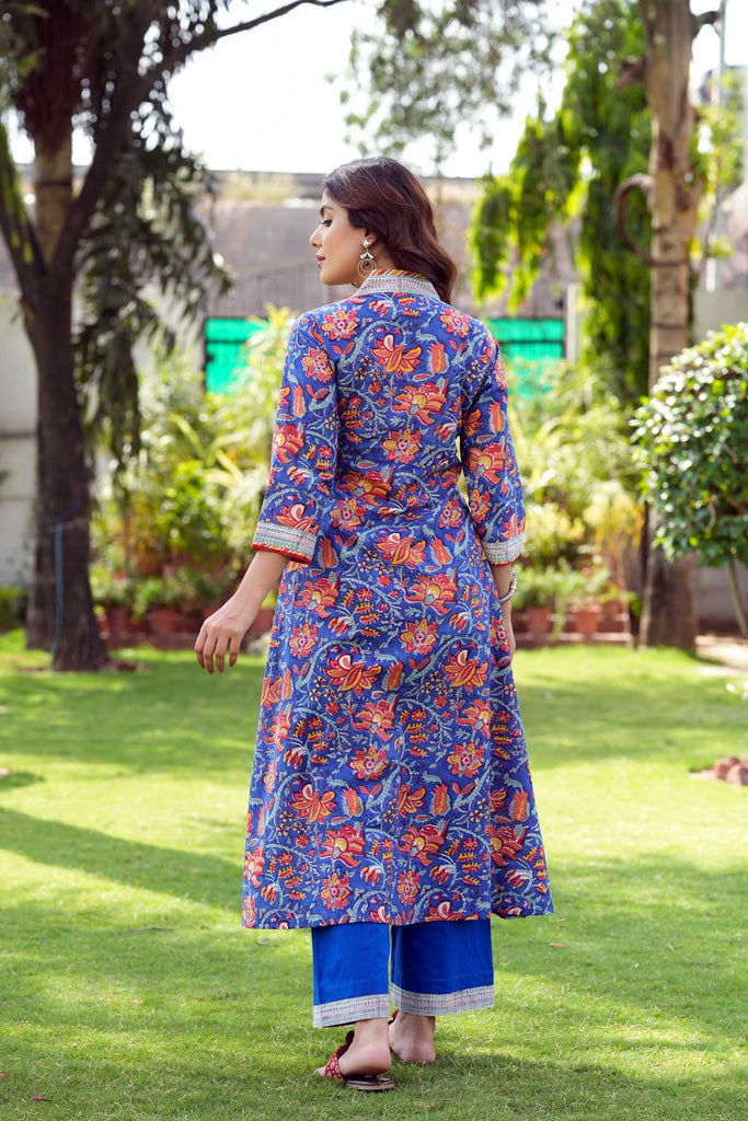 Navy Blue Long Length A-Line Kurta