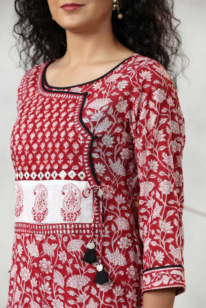 Deep Red Straight Fit Kurta In Mulmul Cotton Fabric
