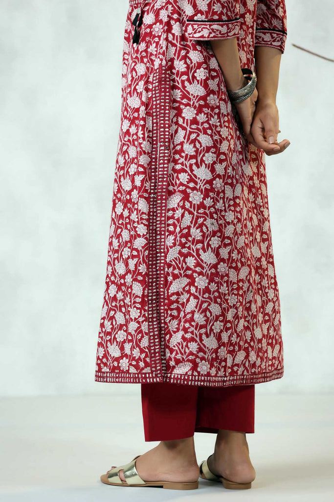 Deep Red Straight Fit Kurta In Mulmul Cotton Fabric
