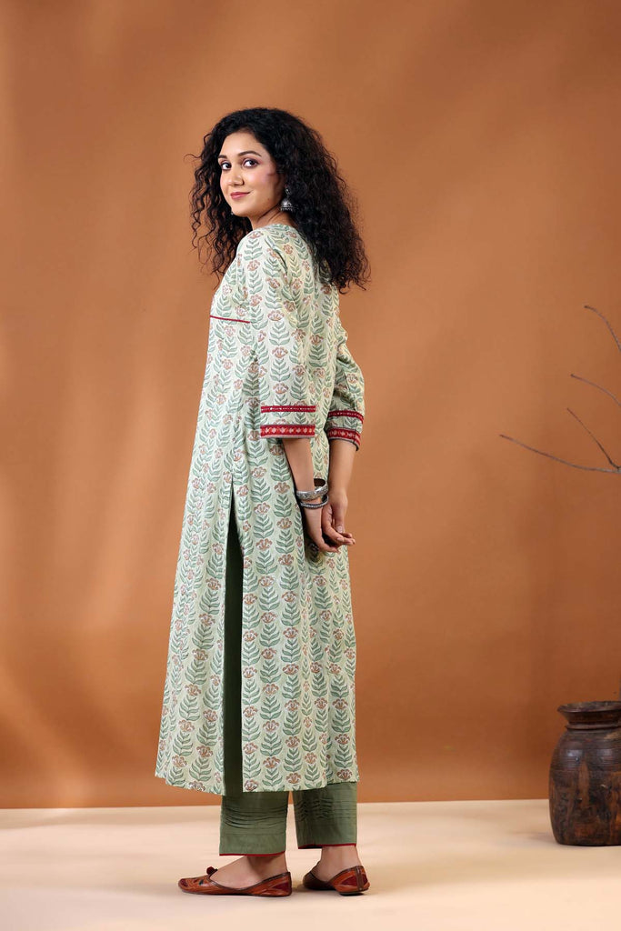 Olive Green Straight Fit Kurta In Mulmul Cotton Fabric