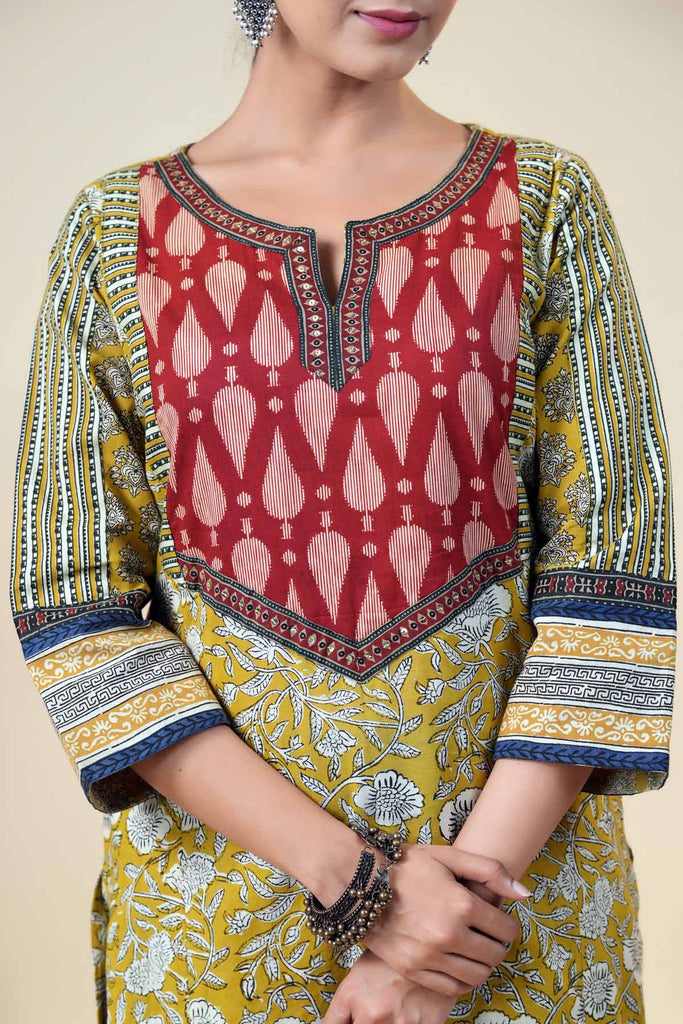 Long Length A-Line Kurta In Bagru Print Cotton