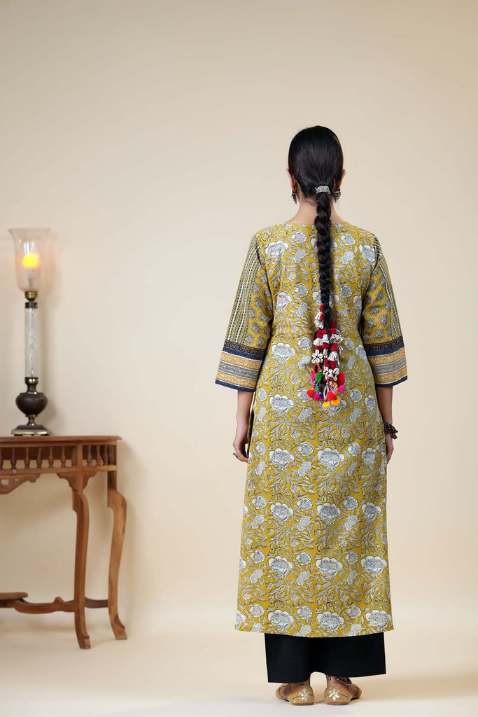 Long Length A-Line Kurta In Bagru Print Cotton