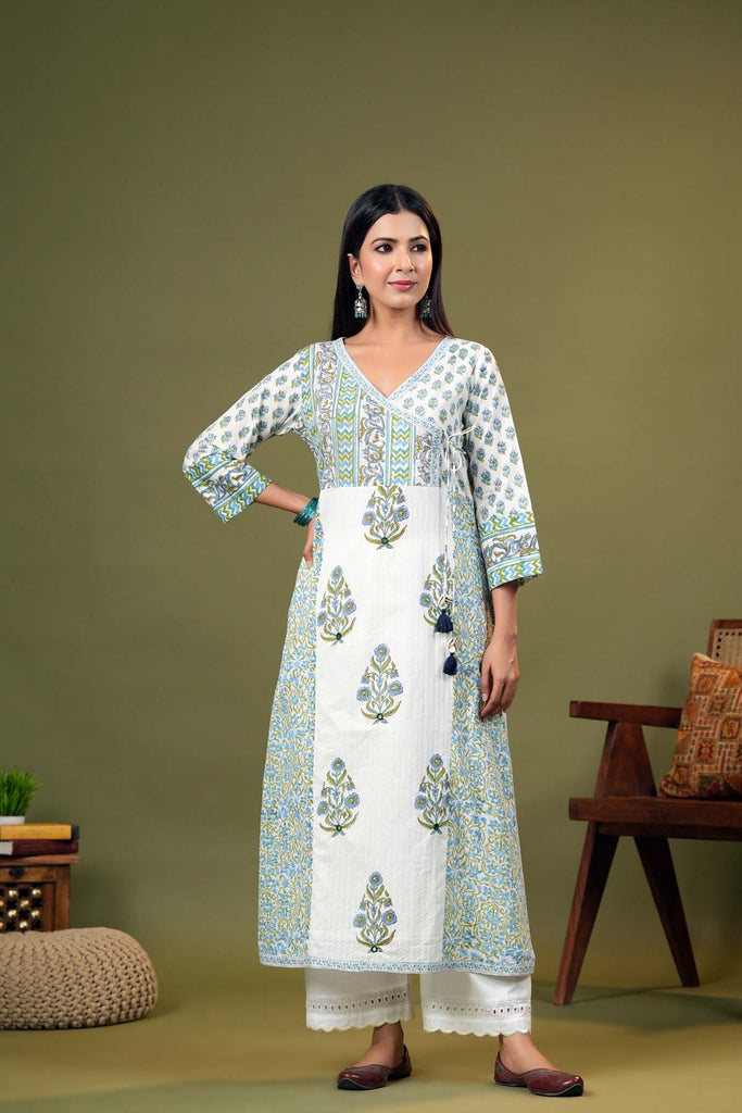 Off-White Angrakha Style A-Line Kurta