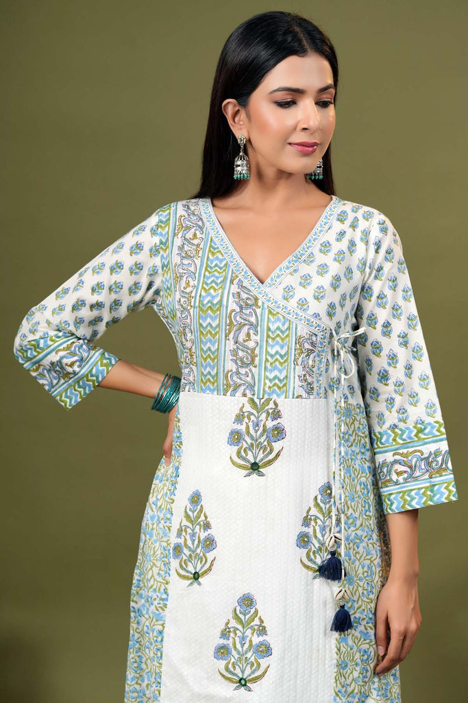 Off-White Angrakha Style A-Line Kurta