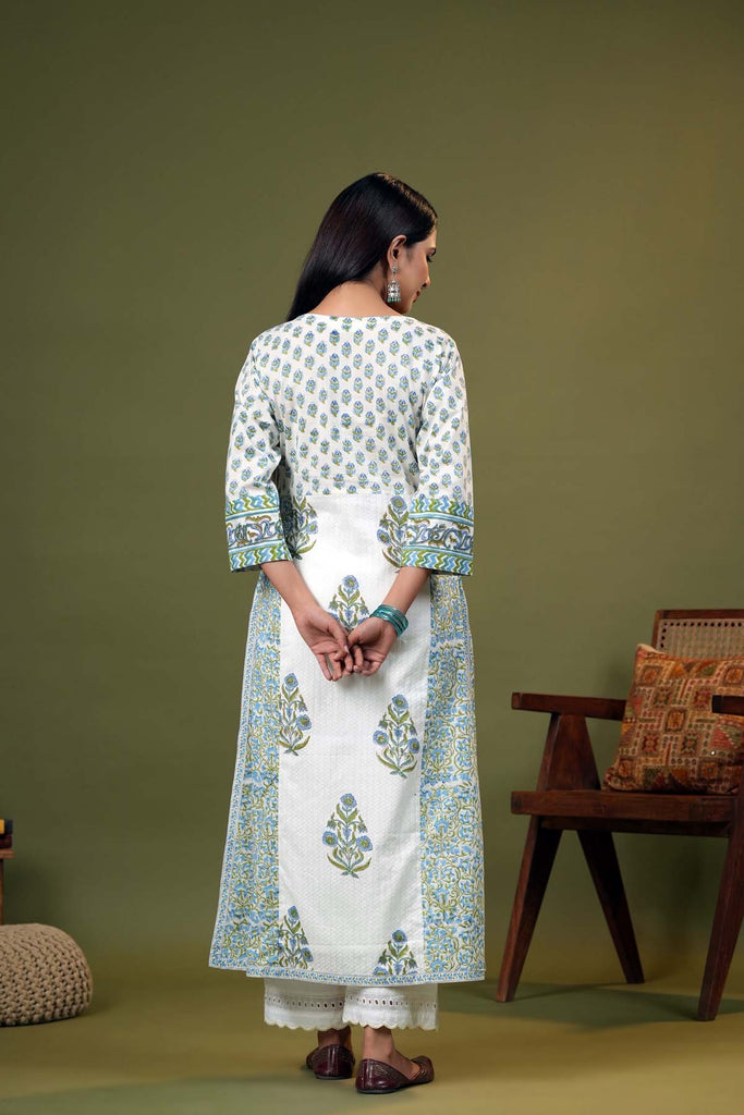 Off-White Angrakha Style A-Line Kurta