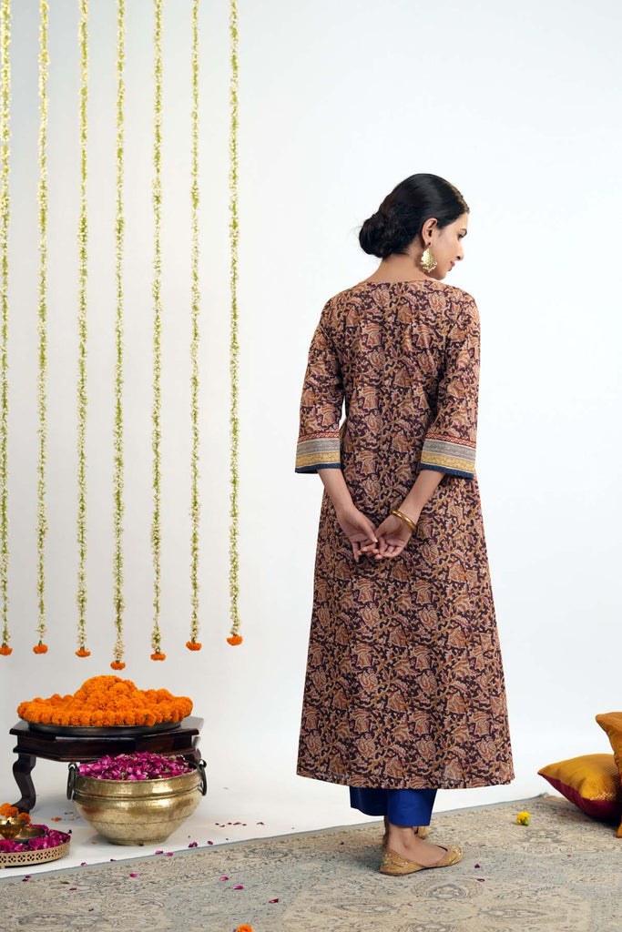 Angrakha Style A-Line Kurta In Cotton Fabric