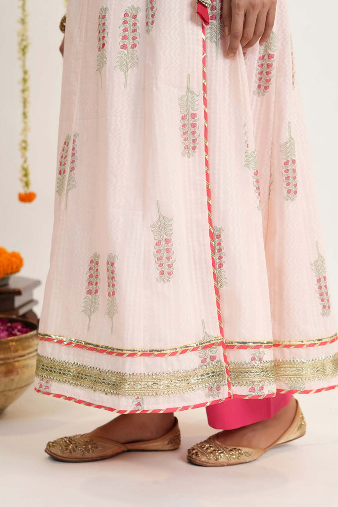 Peach Kalidaar Angrakha Style Kurta In Dobi Cotton