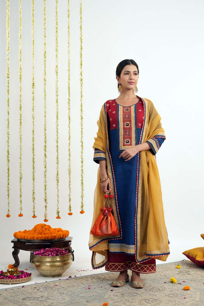 Royal Blue A-Line Kurta In Handloom Cotton